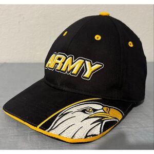 US Army Baseball Cap Hat Black Yellow Embroidered Eagle Crest Military